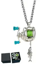 Mini Fishing Reel Necklace, Rotating Handle, Detachable Line Ring, Spinning Wheel Keychain, Portable Fishing Lure Pendant, Gift for Fishermen
