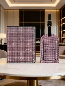 Shiny diamond luggage tag passport holder, personalized passport and document folder, faux leather shiny rhinestone passport cover, stylish travel passport case for women, cute style, lightweight travel gift