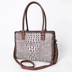 American Darling Tote Bag, Crocodile Embossed Genuine Leather, Braided Western Handbag for Women, Vegetable Tanned Leather