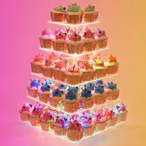 Cupcake Stand - 5 Tier  Cupcake Holder -  Cupcake Tower Display - Cady Bar Party Decor -  Display for Pastry + LED Light String - Ideal for Weddings, Birthday (Colorful)