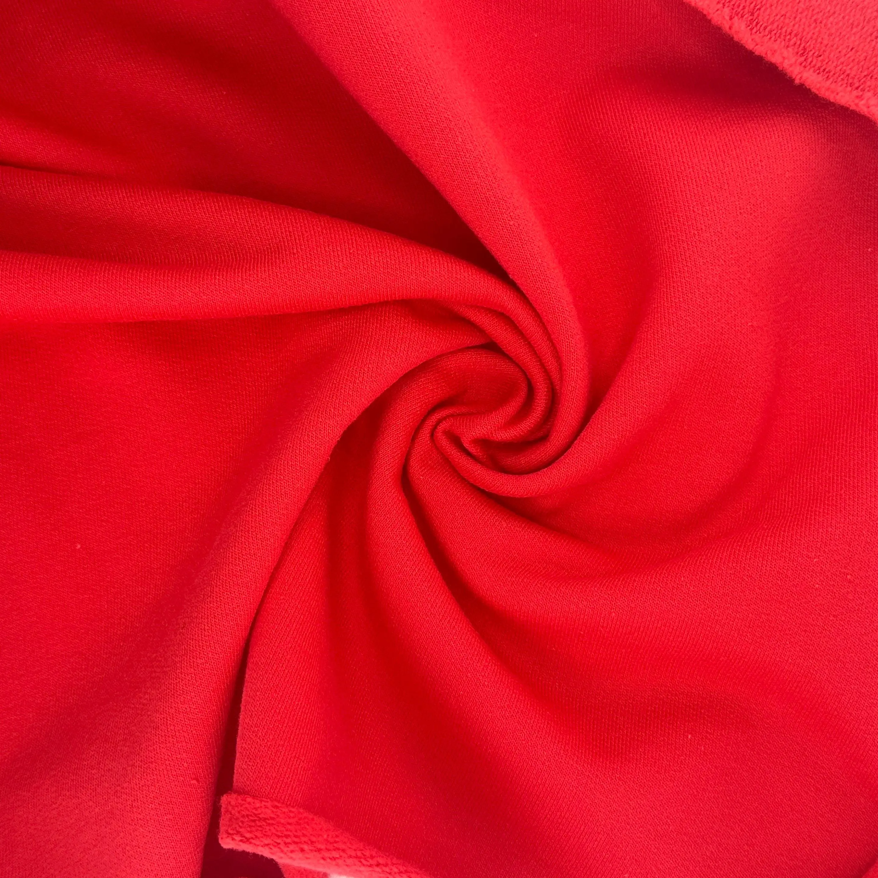 Organic Red Cotton Fleece Medium Weight | 350 GSM/ 12 OZ Knit Sweatshirt Fabric By The Yard