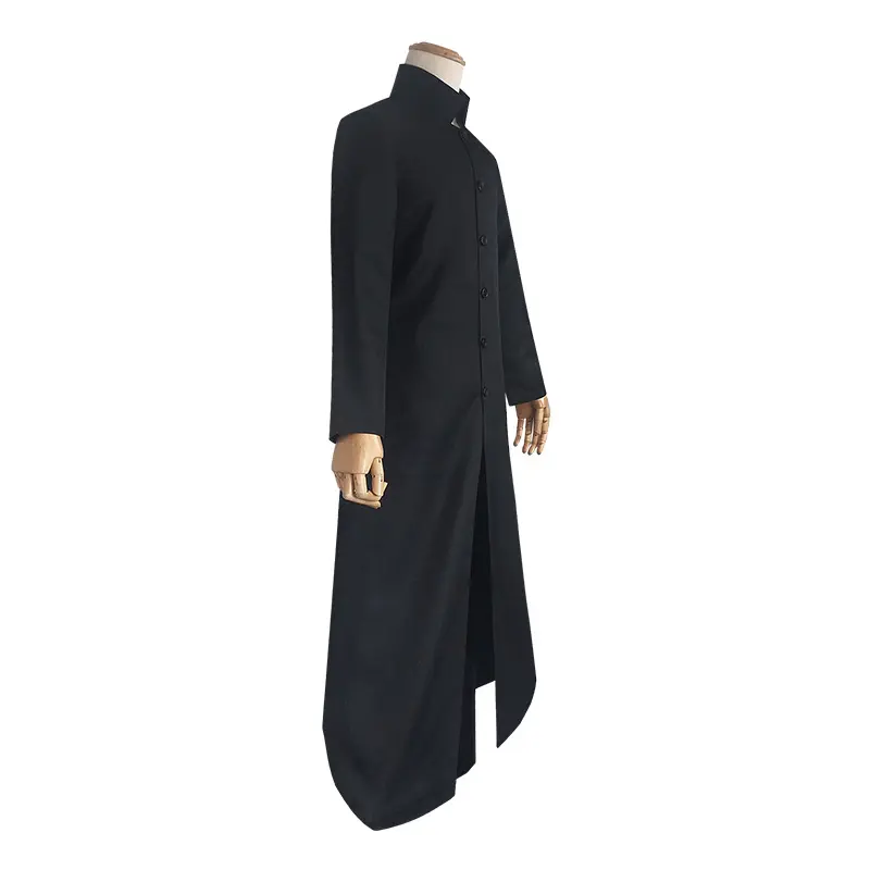Men's Cyberpunk Trench Coat, Minimalist Long Asymmetrical Cotton Blend Costume Set with Matching Trousers, Shirt & Tie for Cosplay, Fabric, Menswear, Long Trench Coat, Clothes, Cyberpunk Look, Extended Sizes, Floor-Length, Suit, Pocket