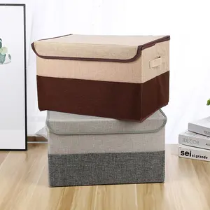 Large Capacity Linen Stitching Toy Storage Box with Lid, Children's Toy Organizer, Desktop Sundries Storage Box