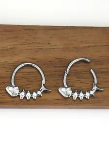 F136 Titanium Inlaid Zirconia Fishbone Nose Ring Earrings, Punk Style, Closed Ring Design, All Seasons Wear, Perforated Jewelry, Septum Ring