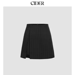 Cider [2 colors, size 0-10] Pinstripe High Waist Slit Mini Skirt