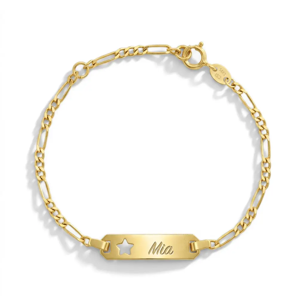 14k Gold 4.5"-5.5" Star Cutout Tag ID Baby / Toddler / Kids Bracelet