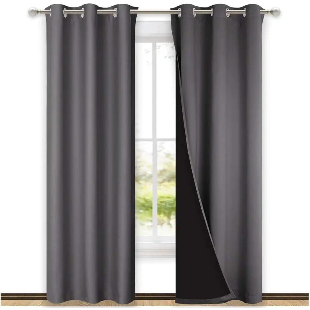 NICETOWN Grey Full Shade Curtain Panels, Pair of Thermal Insulated & Energy Efficiency Blackout Curtains for Living Room Windows, Lined Silky Window Dressing (42-inch Wide x 84-inch Long, Gray)