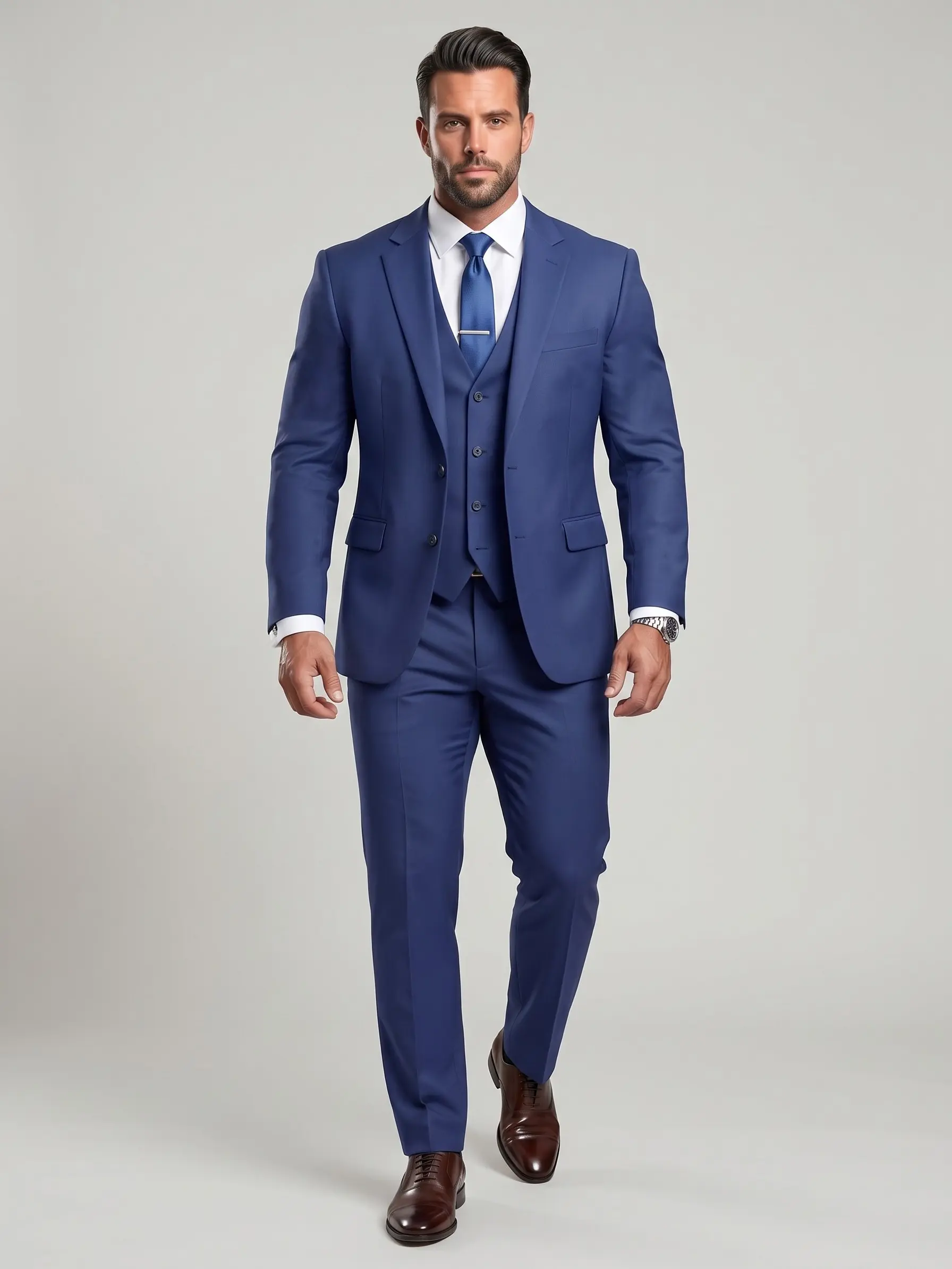 KZZ Men's 3-Piece Formal Wear Set for Groom & Wedding, Fitted Cut - All Seasons Outfit Includes Vest, Pants & Tie (Dry Clean), Menswear, Plain, Polyester, Classic, Peak Lapel, Pinstripe