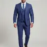 KZZ Men's Elegant Formal 3-Piece Pinstripe Plain Polyester Tuxedo Suit Set - Peak Lapel, Fitted Cut, All Seasons, Button Closure, Dry Clean Recommended, for Groom Weddings, Business