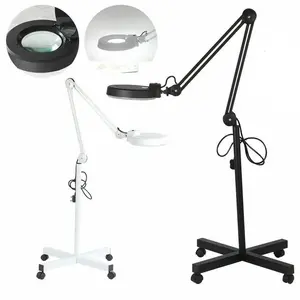 HYGRAD 5X LED Magnifying Floor Lamp with Adjustable Height & 5 Inch Glass Lens - Ideal for Crafts, Reading, Tattoo & Beauty Salons