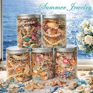 Ocean Shell Jewelry Jar Set -25-60 piece jewelry box, women's gift set (necklace, earrings, ring, bracelet, keychain, hair clip) - unique birthday gift