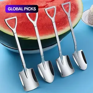 4pcs/set Creative Shovel Shaped Spoon, Stainless Steel Coffee Spoon for Ice Cream, Tea, Appetizer, Dessert, Home Kitchen Supplies