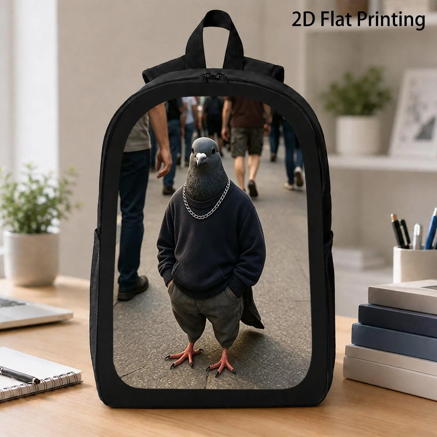 1pc 1pcs Pigeon Print Backpack Suitable for Young Trendy People, Large Capacity Lightweight Bookbag with Flexible-Length Shoulder Straps & Pigeon, Zipper Closure for Travel, Commuting, College, Daily Use - Fashionable Student Bag, 2D Flat, for Teenager