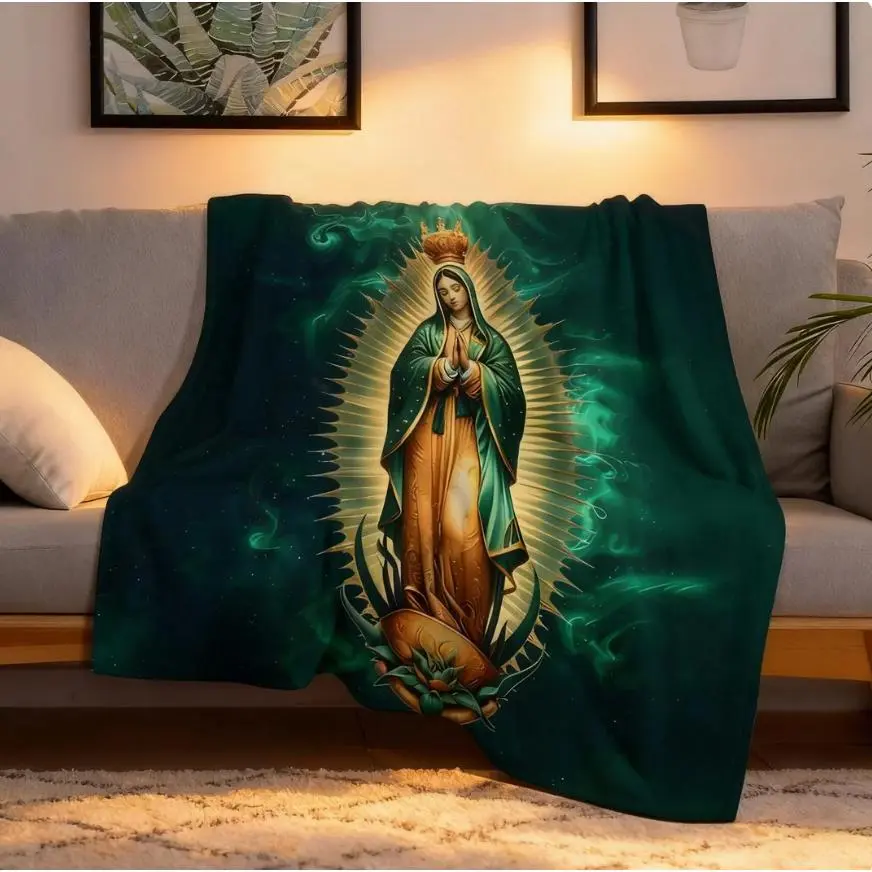 Heavenly Guadalupe Print Religious Throw Blanket - Warm Inspirational Decorative Sofa Blanket for Indoor Couch and Outdoor Camping Household Use, Inspirational Blanket