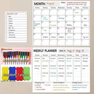 7 Piece Set Magnetic Erasable Refrigerator Calendar Planner Board, Weekly Planner, Includes 3 Whiteboards, 3 Markers, 1 Eraser, Monthly Plan Organizer