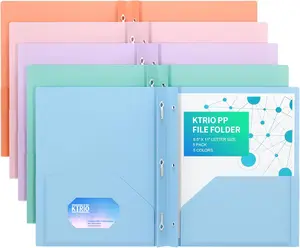 KTRIO Polypropylene Pocket Folders, Assorted Colored Heavy-Duty Letter Size (9.4x11.5 in) Card Holder Folders with 3 Prong Fasteners, 2 Inner Pockets, Business Card Slot, Dust-Resistant, Easy to Clean for School Office, Business Trips