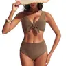 Hanna Nikole Women's High Waisted 2-Piece Bikini Set - Tummy Control, Textured Fabric, Wide Back Top Swimsuit for Beach Vacation (S-2XL, Bathing Suit Option)