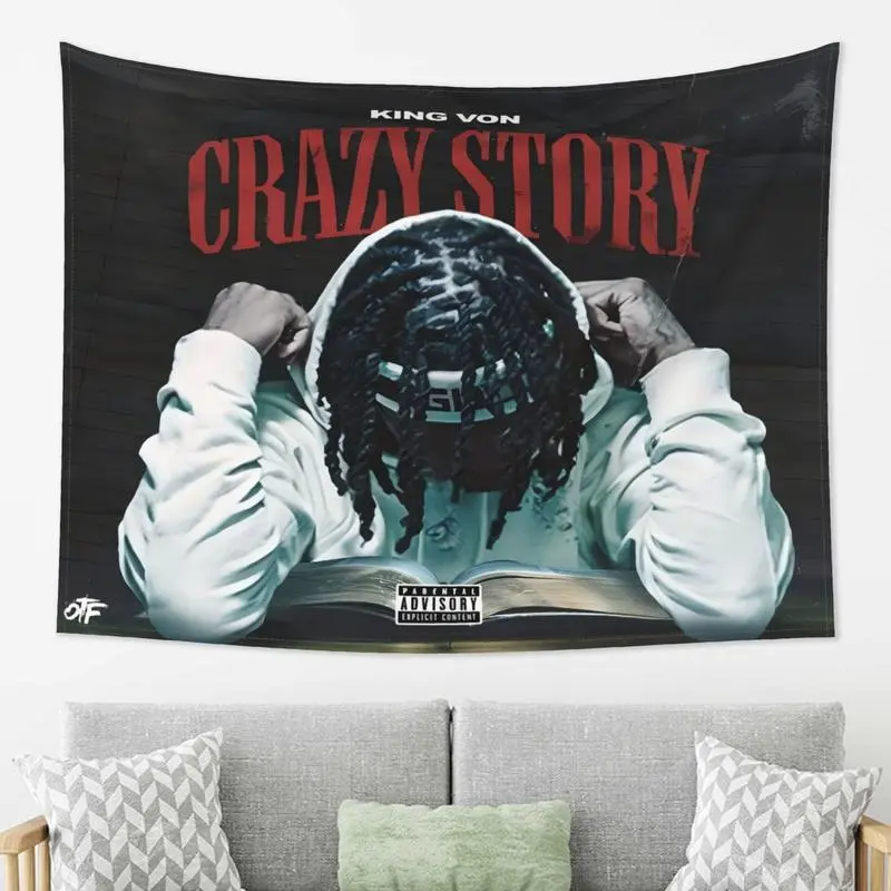 King Von Crazy Story Printed Polyester Tapestry - Stylish, Lightweight Peach Light Beige Synthetic Fabric, Wrinkle Resistant, Durable, Portable Wall Decor Home Supply for Boho Indoors