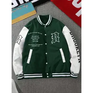 Men's Letter Graphic  Color Block Varsity College Style Jacket Long Sleeve Y2k Streetwear Baseball Jacket Hoodie not included