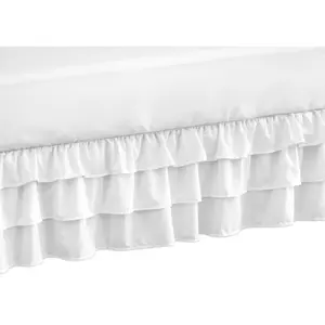 Sweet Jojo Designs White Shabby Chic Boy, Girl, Unisex/Gender Neutral Baby 3 Tier Crib Skirt - Bed Dust Ruffle Layered Tiered Bedskirt Ruffled for Nursery - Solid Color Elegant Ruched Classic Luxurious Princess Ruffled for Harper Collection