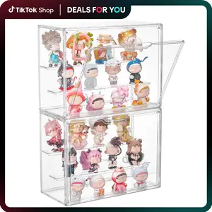 【New Arrival】Vtopmart 2-4 Pack Clear Acrylic Display Case for Collectibles, with 2 Adjustable Divider and Magnetic Door, Stackable Box for Figures Perfume Collections Toys Cartoon Figurine, Water&Dust Proof, DealsForYouDays (Mid Year Sale Restock) DFYD