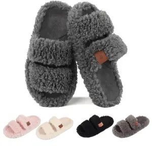 Open Toe Slippers Fuzzy Slippers-Soft  with Memory Foam & Arch Support, Dual-Strap Warm Comfy Home Slides Indoor House Shoes Classic Fur Footwear