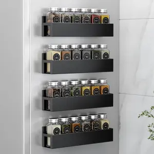 4 Pack Magnetic Spice Rack with Hooks for Refrigerator, Magnetic Shelf for Fridge Space Saving Seasoning Organizer