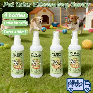4-Pack Pet Odor Eliminator Spray - Enzyme-Powered, Plant-Based Formula for Strong Odors, Citrus Scent, 100ml Each, 4 Bottles Total