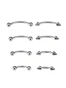 Stainless Steel Eyebrow Piercing Curved Barbell (8counts), Micro Eyebrow Stainless Steel Vertical Lip Ring, Ear Ring, Navel Ring, Body Jewelry for Women & Men