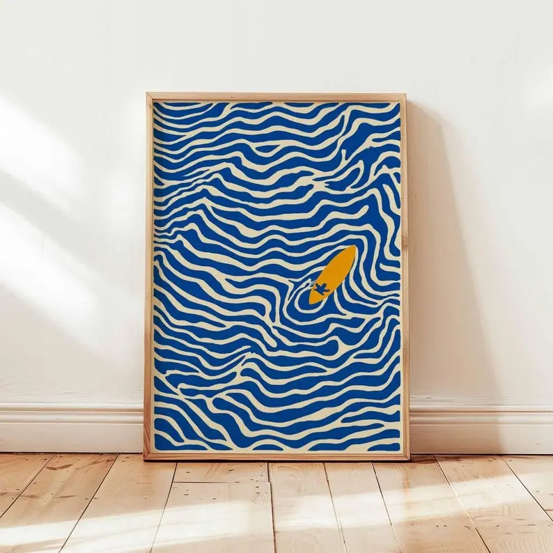 Artistic Paper Ocean Wave Surfing Tube Unframed Print - Trendy Nature Art Home Decor, Coastal Decoration, Surfer Gift for Room, Home Inspo Accent