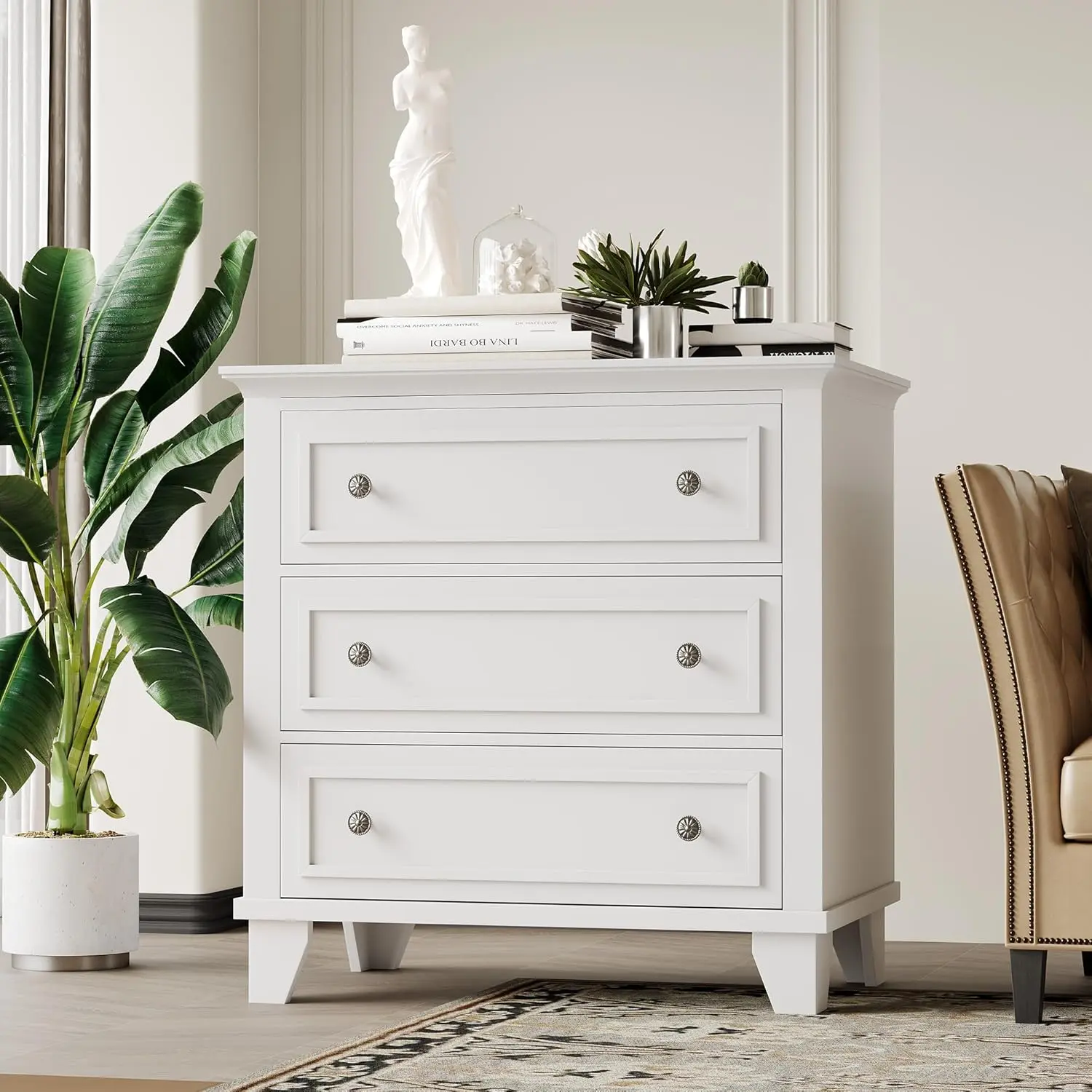3-Drawer Dresser for Bedroom, Black Wood Chest of Drawers Bedroom Dresser, Rustic Small Drawers Dressers Nightstand Wooden Closet Storage Cabinet for Living Room