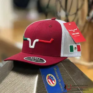 Kimes Ranch Mexico Flag Trucker Hat | Red & White Mesh Snapback Cap | Western Rodeo Style Baseball Hat | Adjustable Outdoor Hat for Men & Women