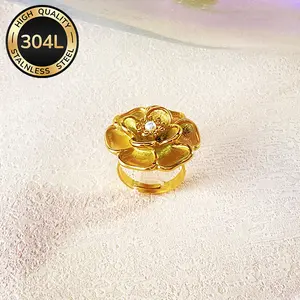 Ambesi Pearl Flower Adjustable Ring for Women - 18k Gold Plated Silver Mother's Day Gift Jewelry for Mom & Grandma purity  ring