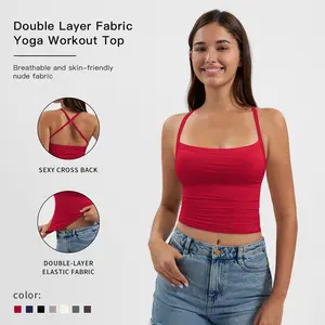 MFVIM  Women's  Yoga Vest with Built-in Bra Cross Back Sports Top Workout Compression Shirt Fitness Outfits Athletic Activewear