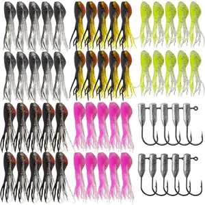 Crappie Jigs Kit with Tube Baits, 50 count Minnow Shape Tube Baits and 1/16oz 1/32oz Tube Jig Heads for Crappie Panfish Bass Trout Walleye