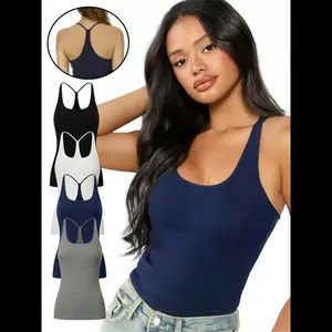 Women’s 4-Piece Square Neck Crop Top Set – Sleeveless Camisoles with Built-in Bra, Slim Fit, Short Length, Perfect for Gym and Everyday Wear