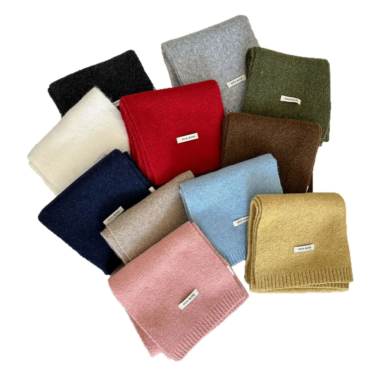 Women's Solid Color Wool-Blended Knitted Scarf, Korean Version, Warm Autumn-Winter Fashion Accessory, Versatile Fresh-Sweet Style