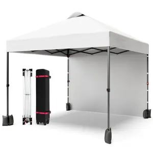 YJ-Garvee Canopy Tent, 10x10 Ft Portable Pop Up Outdoor Gazebo with 1 Removable Sidewall, Silver Coated Waterproof Tent with Roller Bag, Adjusable Heights Commercial Instant Shelter,White