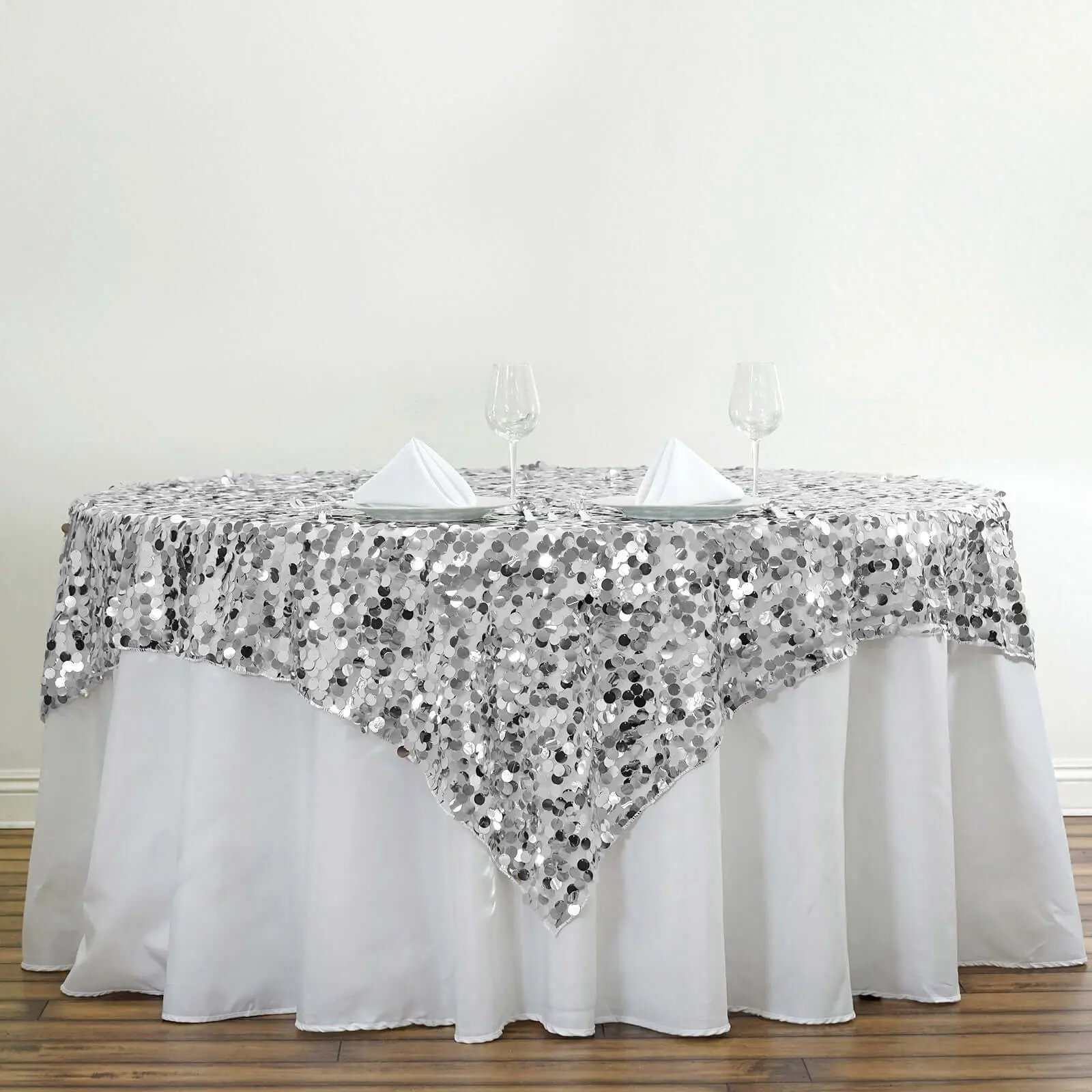 Sequin Table Overlay 72"x72" Silver - Big Payette Table Topper