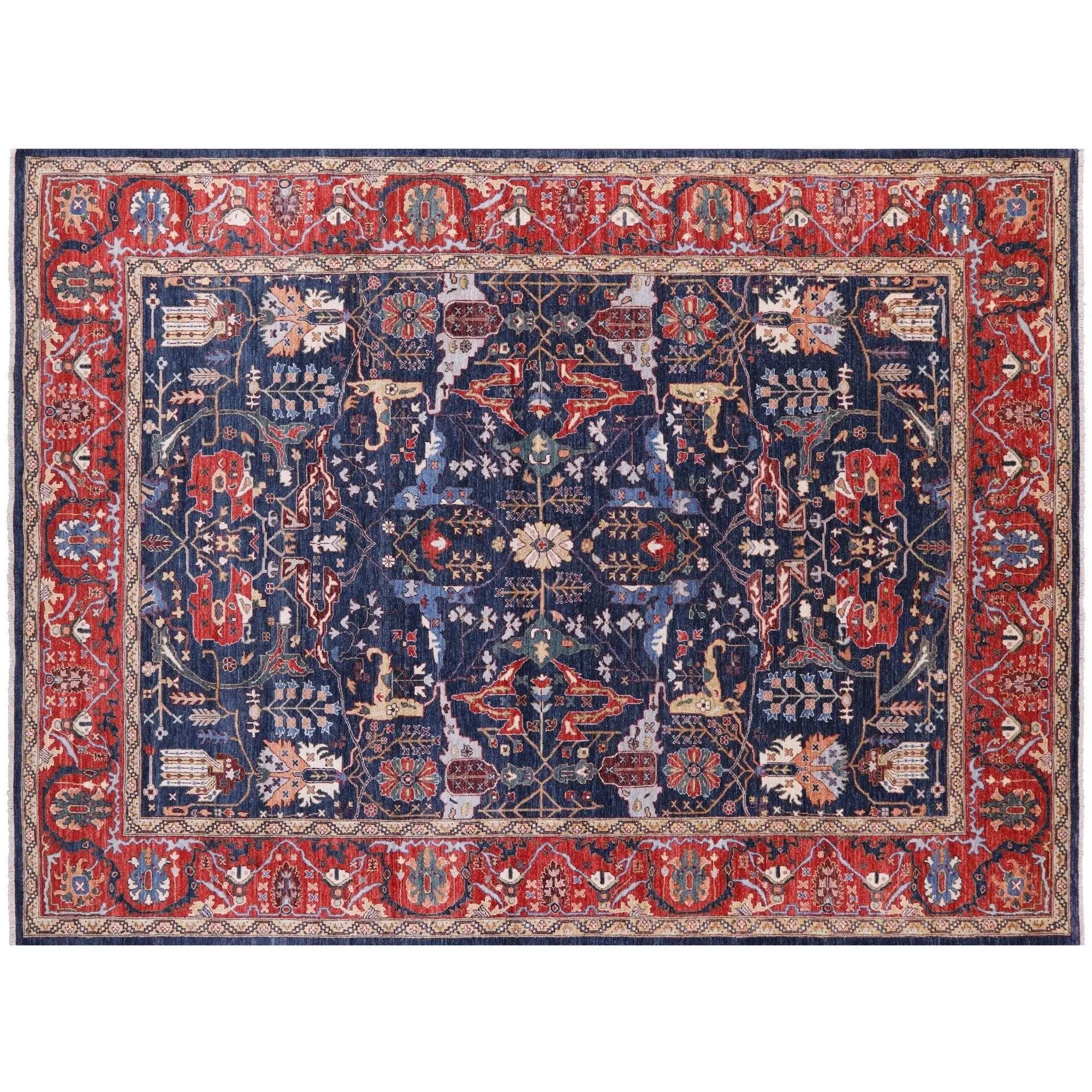 SUPER SALE Blue 8' 10" X 11' 11" Persian Fine Serapi Hand Knotted Rug - Q9550