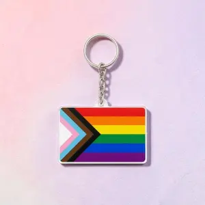 Rainbow Progress Pride Flag Keychain 2 Side, LGBTQ+ Acrylic Keychain Charm, Gay Pride Bag Charm, Queer Gift, Rainbow Flag Key Ring