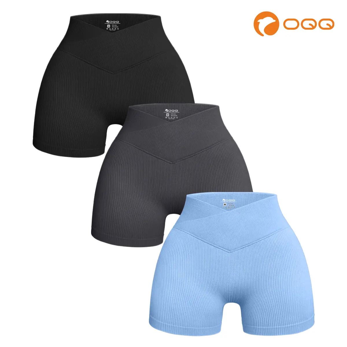 OQQ Women's 3 Piece Yoga Shorts Ribbed Seamless Workout High Waist Cross Over Athletic Leggings Woman Comfortable Breathable Black Plain Casual shorts Gym