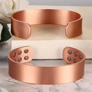 Solid Copper Cuff Bracelet for Men, Minimalist Masculine Open Bangle, Adjustable Hypoallergenic Magnetic Jewelry for Daily Wear