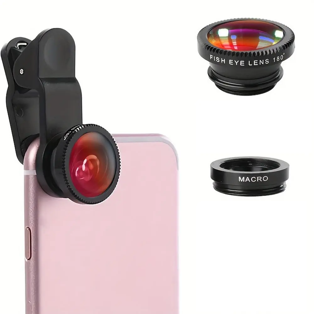 New 3 in 1 Phone Camera Lens Kit, Mobile Phone Lens, 180 Degree Fisheye Lens & 120 Degree Wide-Angle Lens & Macro Lens, Phone Accessories Cellphone Accessories Smartphone Camera Accessories for iPhone Samsung Android Photography accessory