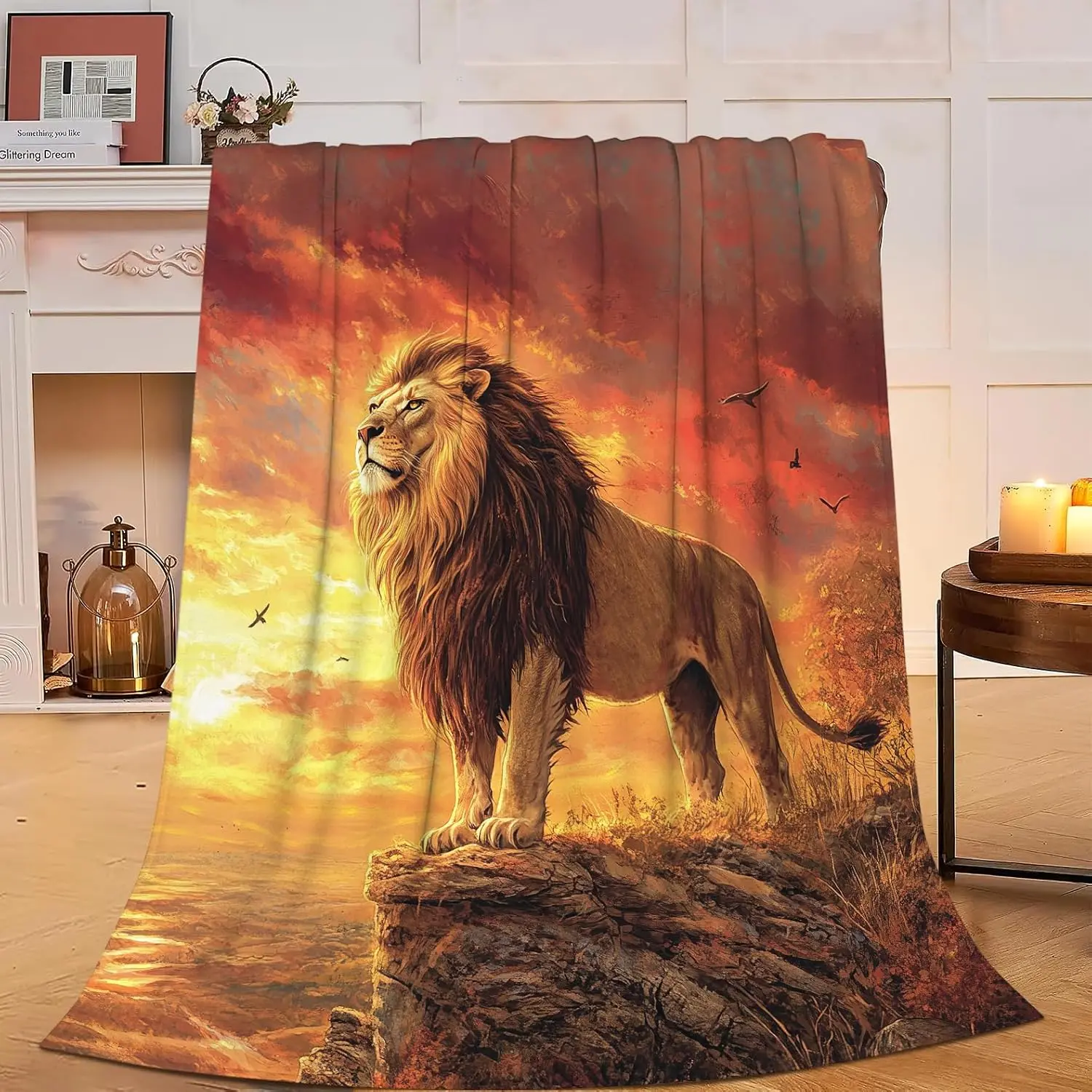 [SummerVibes] Lion Blanket Soft Cozy Lion Fleece Throw Blanket Warm Lightweight Animal Flannel Plush Bedding Stuff Decor Blankets Gifts for Lover Girls Boys Kids Women Adults Bed Travel