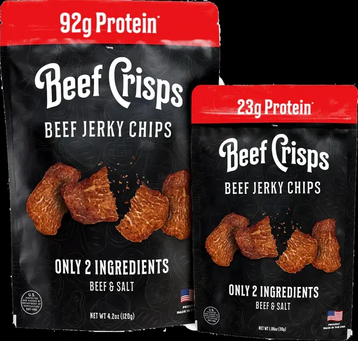 Crunchy High-Protein Beef Crisps - Prop 65 Safe, No Unwanted Added Ingredients, Easy Adult Snacks, Ready-to-Eat Protein Chips for Home-Work Use, Supports Balanced Diet