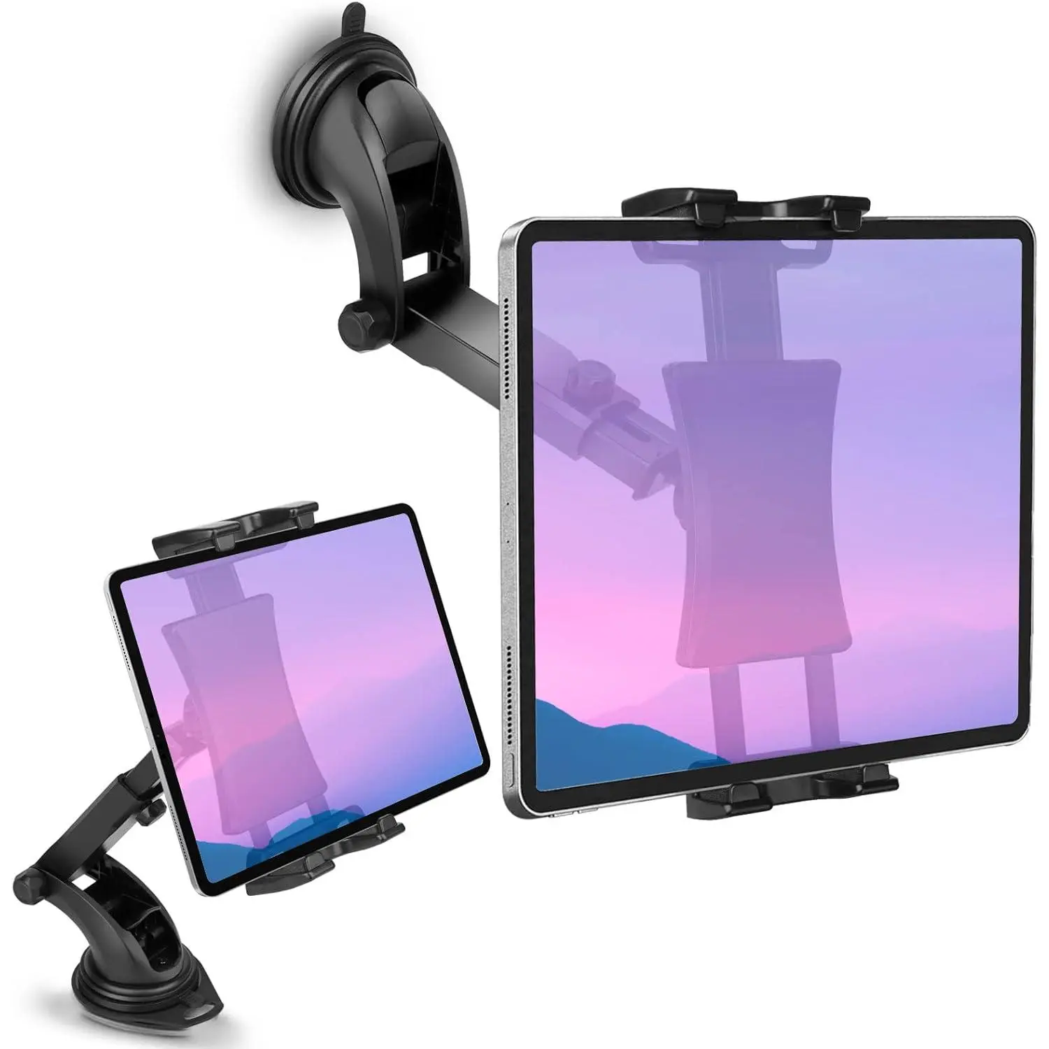 Xishwon 360° Rotate Dashboard & Windshield Mount - Suction Cup, Adhesive Dashboard Pad, Adjustable Extension Arm, Pressure Switch, Landscape View, Fits 4.7"-12.9" Devices (iPhone 16 Series, iPad, Samsung Galaxy Tab, Nexus)