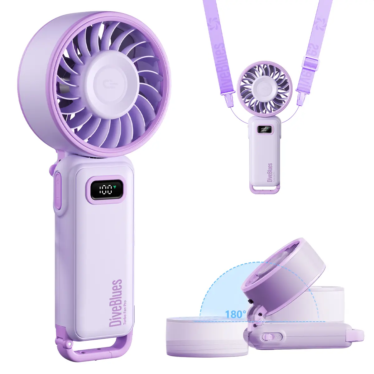 Ocoopa&DiveBlues Pink Handheld Portable Fan - USB Rechargeable, 5000mAh Built-In Battery, 5 Speeds, Up to 16 Hours Runtime, Powerful Cooling for Travel Summer Use (Battery-Powered, Adjustable Multi-Setting Portable Fan)