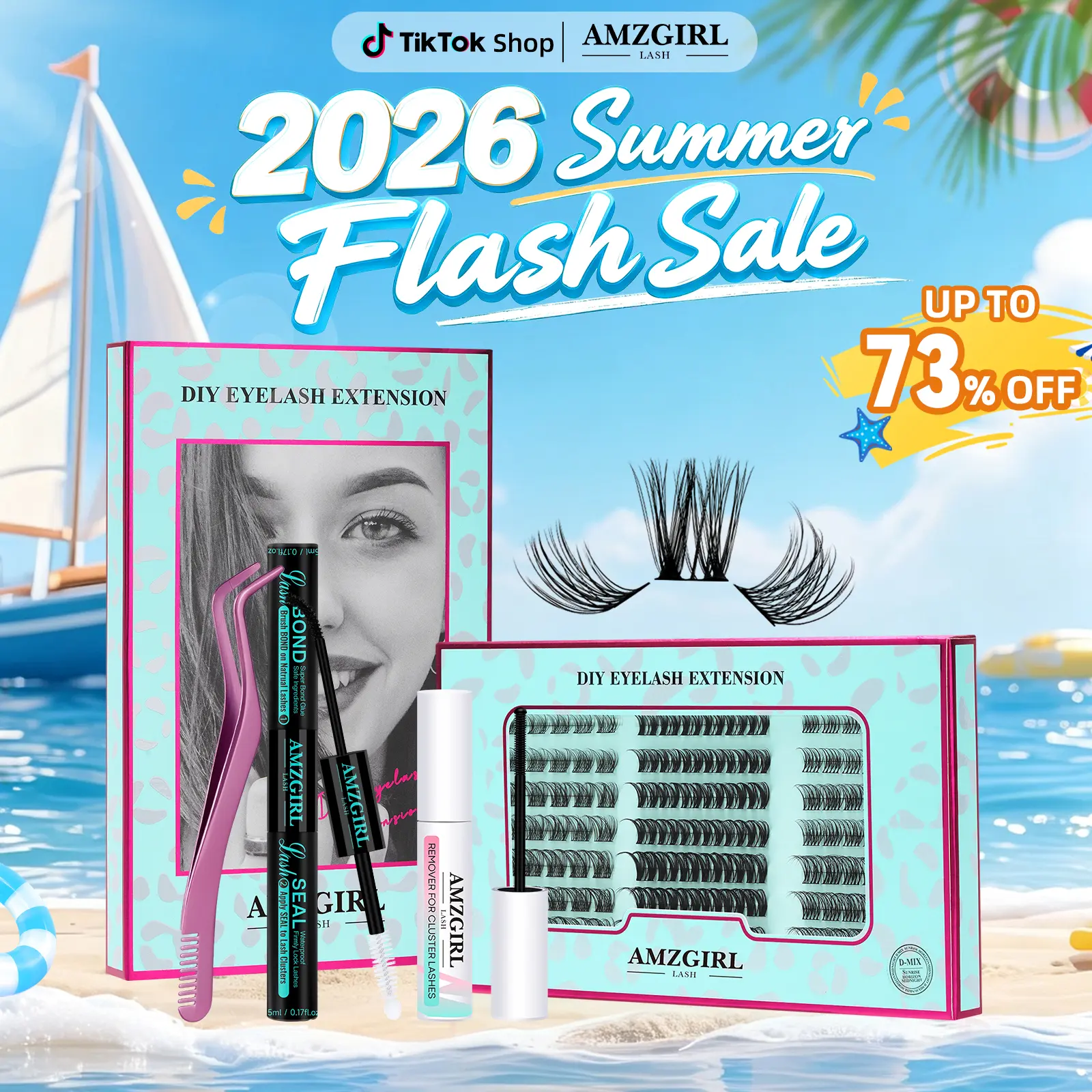 AMZGIRL LASH  Diy Lash Extension Kit 144PCS Prism Eyelashes Makeup Cosmetic  with Lash Remover & Lash ApplicatorEyelashes Kit for Beginners