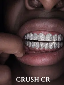 CRUSH CR 1pc Copper 14K Gold Plated Grillz, Full Cubic Zirconia Inlaid, Unisex Hip-Hop Tooth Jewelry, Tooth Gem for Black Women, Girls & Men, Stylish Teeth Accessory Suitable For Parties, Street Style Daily Wear, Versatile Accessory